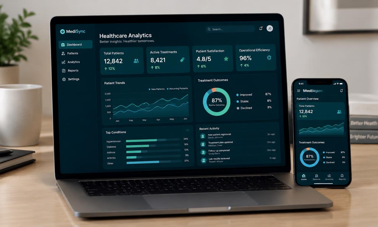 Healthcare dashboard on laptop and phone